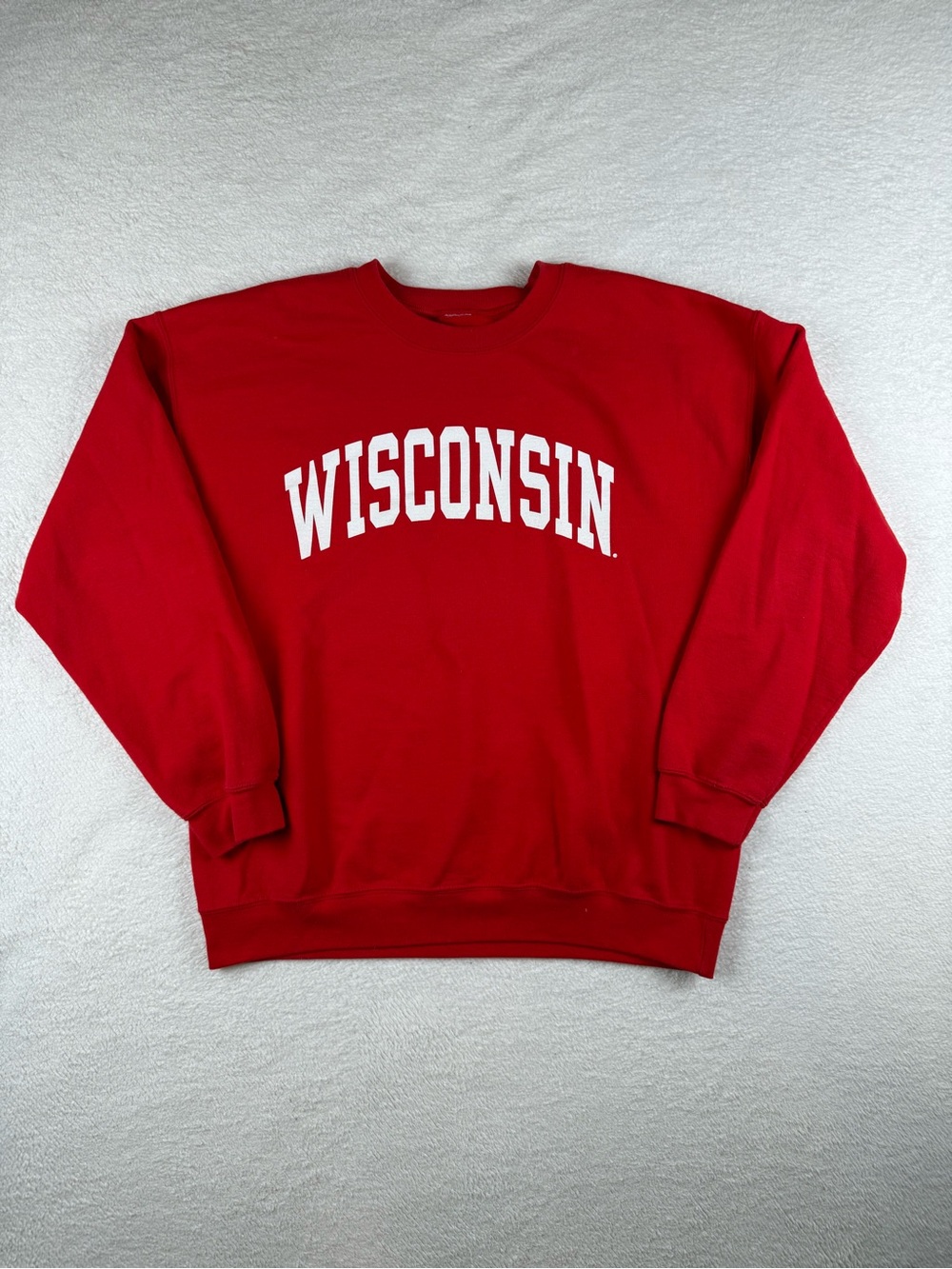 Wisconsin Badgers Fanatics Mens Large Spellout Red Crewneck Sweatshirt Pullover